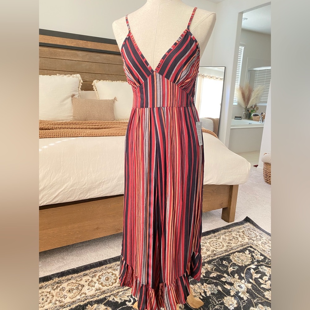 Angie Red and Blue Striped Jumpsuit